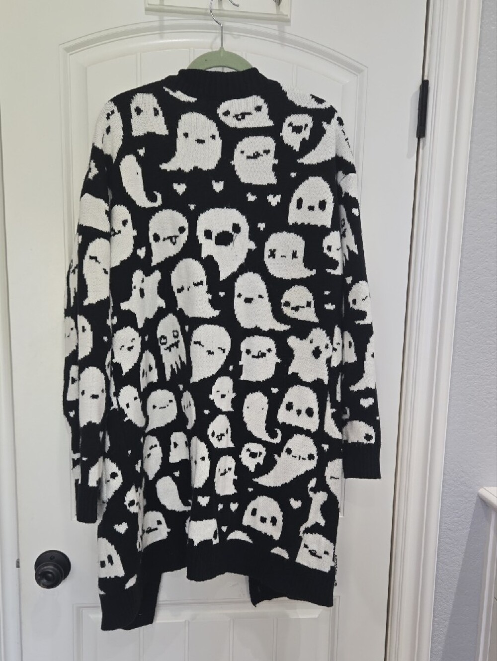 Em & Sprout Black & White Ghost Pattern Button Cardigan - Picture 2 of 3